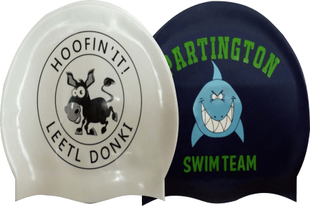 printed swim cap with a customised design