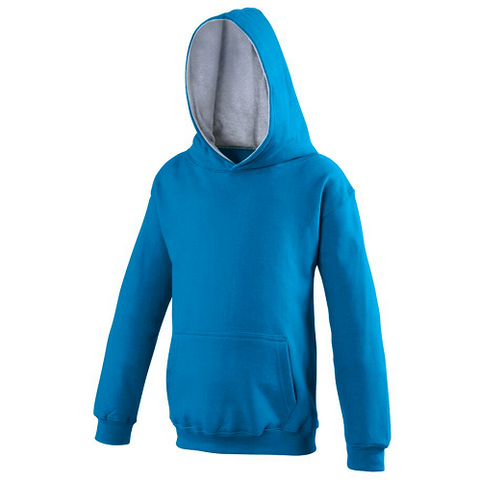 Awdis Children's Varsity hoodie shown in Turquoise and Grey. JH03J
